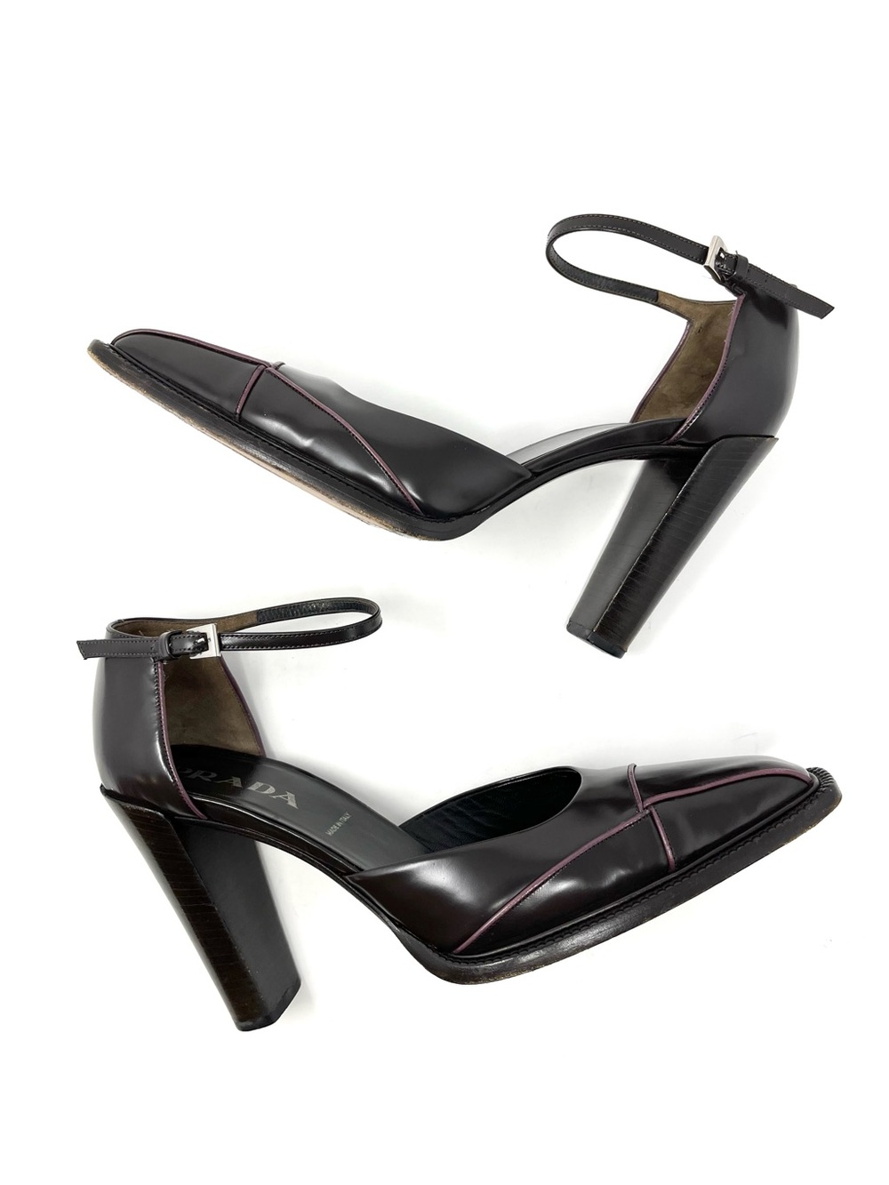 Vintage Vtg Prada 90s Y2K Brown Purple Leather Pointed Toe Pumps Heels 40 10 - Picture 5 of 11
